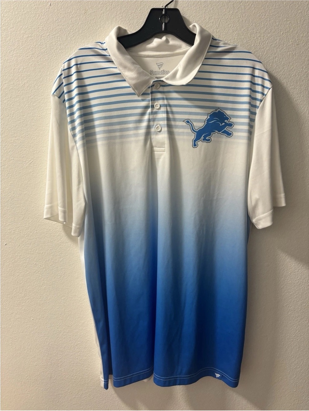 Fanatics Men’s Blue and white Gradient Detroit Lions Polo Shirt - Picture 6 of 8